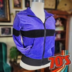 Vintage 1970s Hocus Pocus of California Purple Black Velour Jacket Retro Size 10
